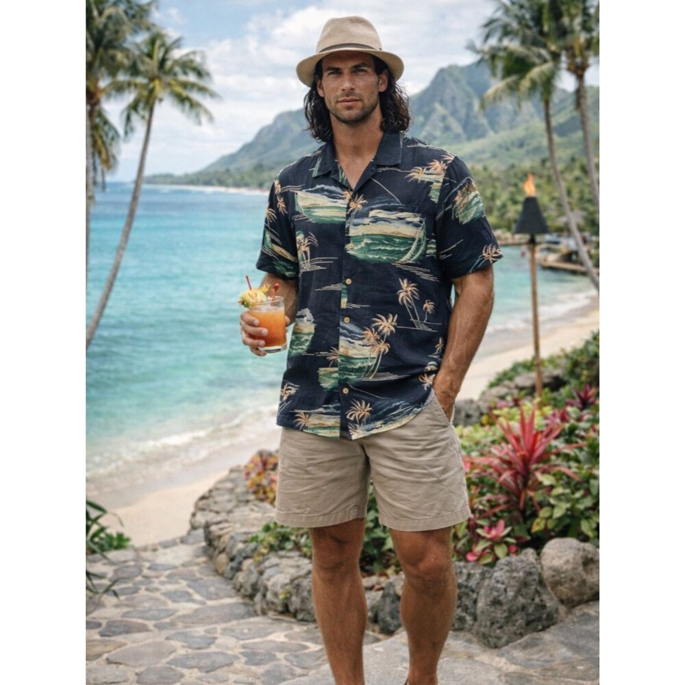 Tommy Bahama Silk Hawaiian Shirt Coconut Button Tropical Camp Resort